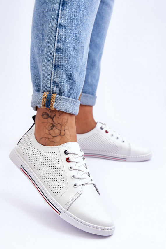 Women's White Leather Cutout Sneakers S.Barski LR952