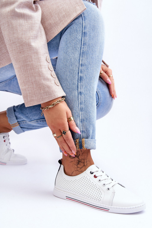 Women's White Leather Cutout Sneakers S.Barski LR952 Women's White Leather Cutout Sneakers S.Barski LR952