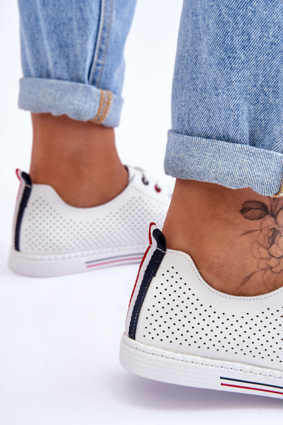 Women's White Leather Cutout Sneakers S.Barski LR952