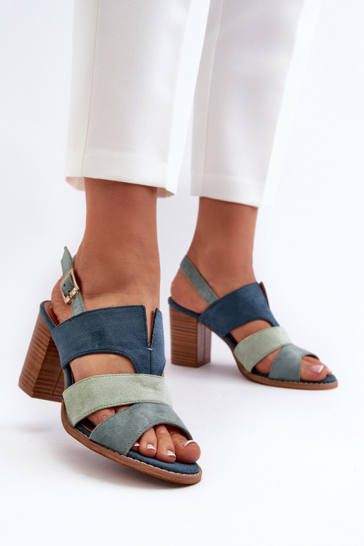 Women's sandals in eco suede on high block heel blue Qutima