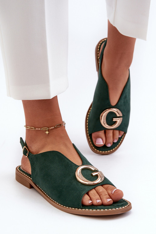 Elegant Women's Sandals with Eco Suede Decoration S.Barski KV27-058 Green
