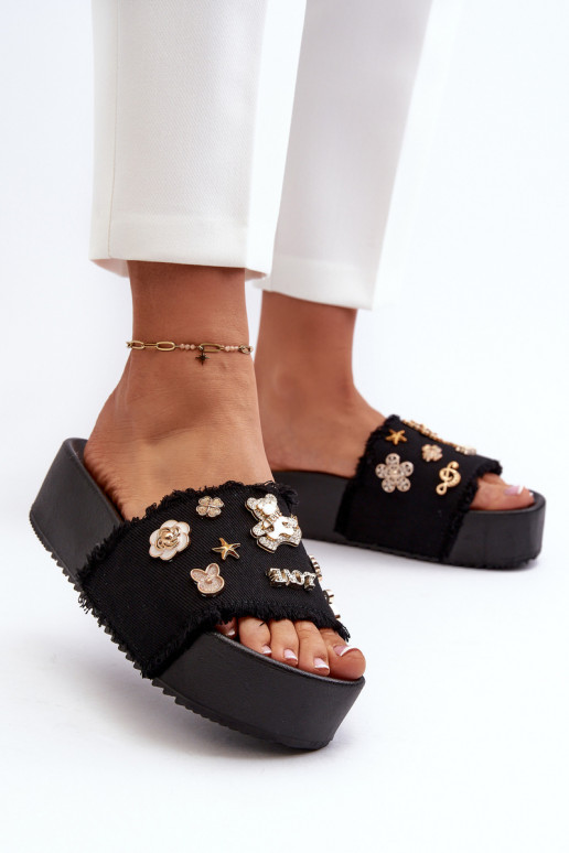 Women's Platform Sandals with Buckles Black