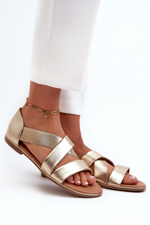 Leather Sandals with Elastic Gold Apulia