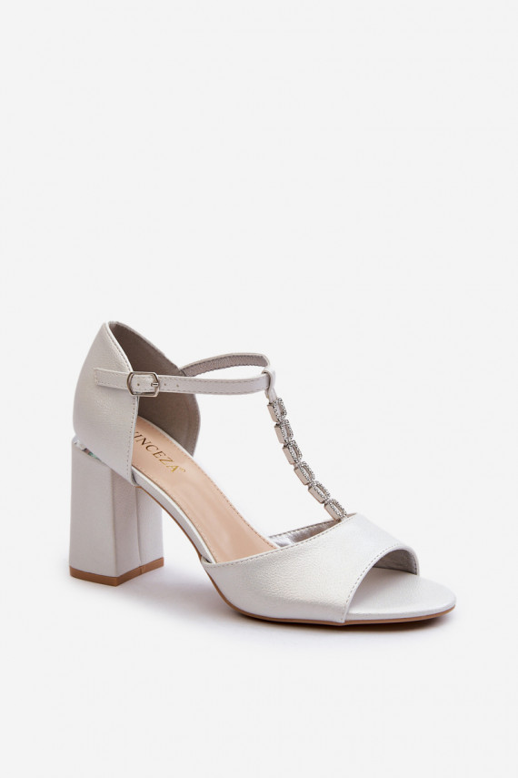 Suede High Heel Sandals with Silver Rhinestones Aniya