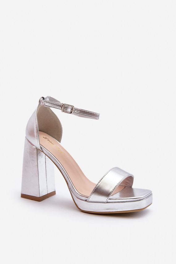 Fashionable Suede Sandals with Square Heel Silver Merila