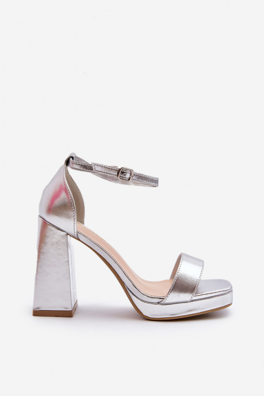 Fashionable Suede Sandals with Square Heel Silver Merila Fashionable Suede Sandals with Square Heel Silver Merila