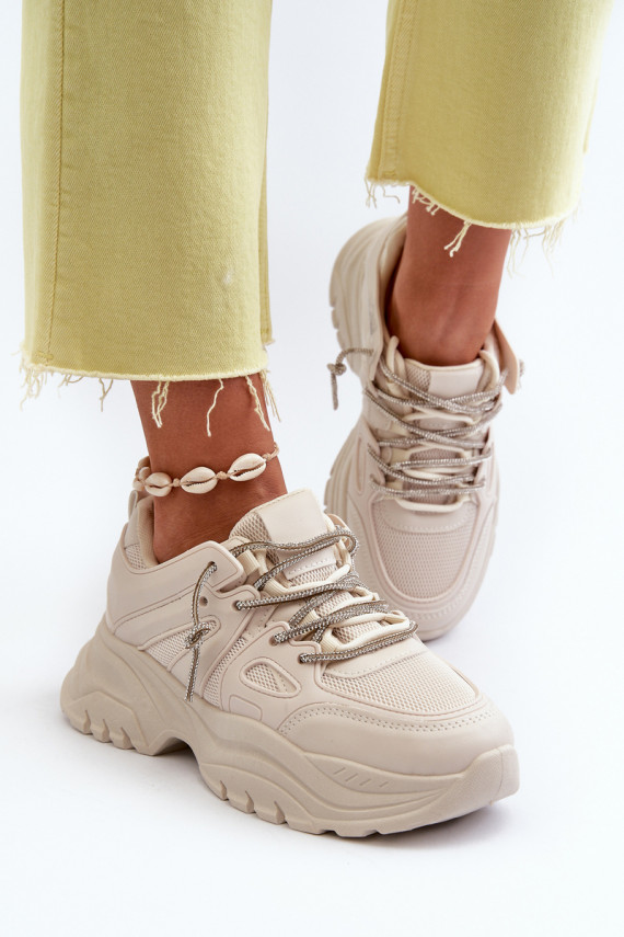 Women's sneakers with chunky sole and decorative lacing beige Relissa