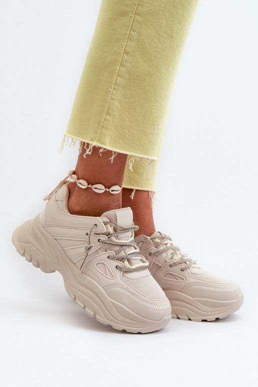 Women's sneakers with chunky sole and decorative lacing beige Relissa