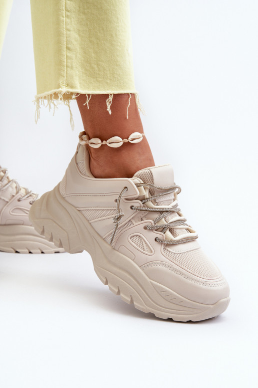 Women's sneakers with chunky sole and decorative lacing beige Relissa