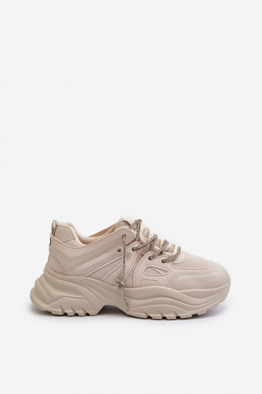Women's sneakers with chunky sole and decorative lacing beige Relissa