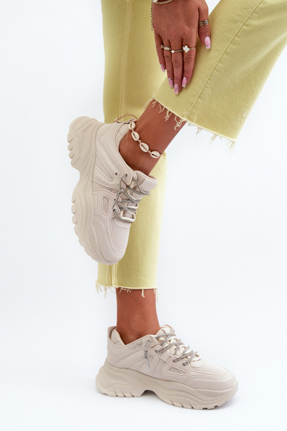Women's sneakers with chunky sole and decorative lacing beige Relissa