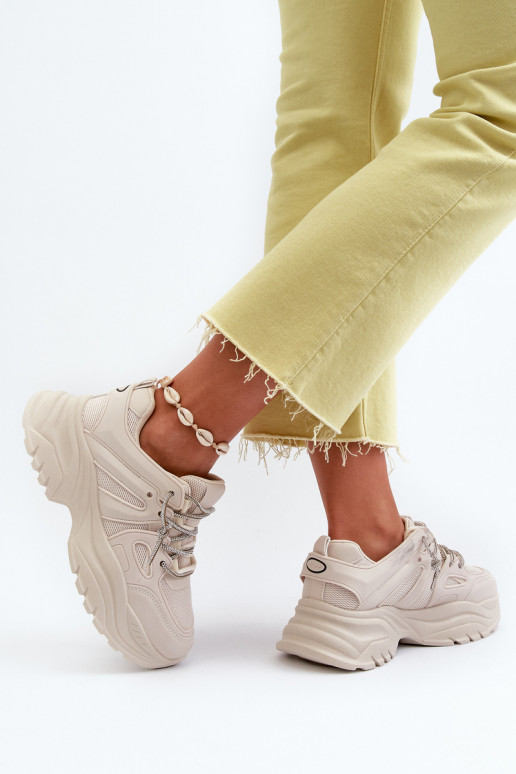 Women's sneakers with chunky sole and decorative lacing beige Relissa
