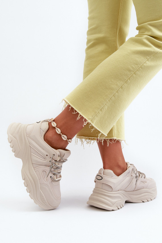 Women's sneakers with chunky sole and decorative lacing beige Relissa