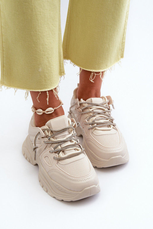 Women's sneakers with chunky sole and decorative lacing beige Relissa