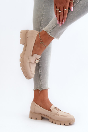 Elegant Women's Loafers with Gold Decoration Beige Tosisa 2