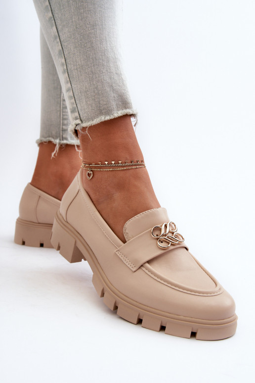 Elegant Women's Loafers with Gold Decoration Beige Tosisa Elegant Women's Loafers with Gold Decoration Beige Tosisa