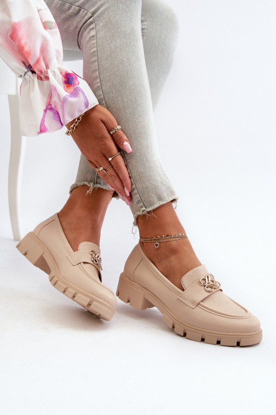 Elegant Women's Loafers with Gold Decoration Beige Tosisa
