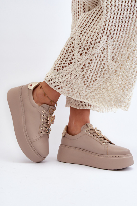 Women's Leather Sneakers With Decorations CheBello 4292 Beige