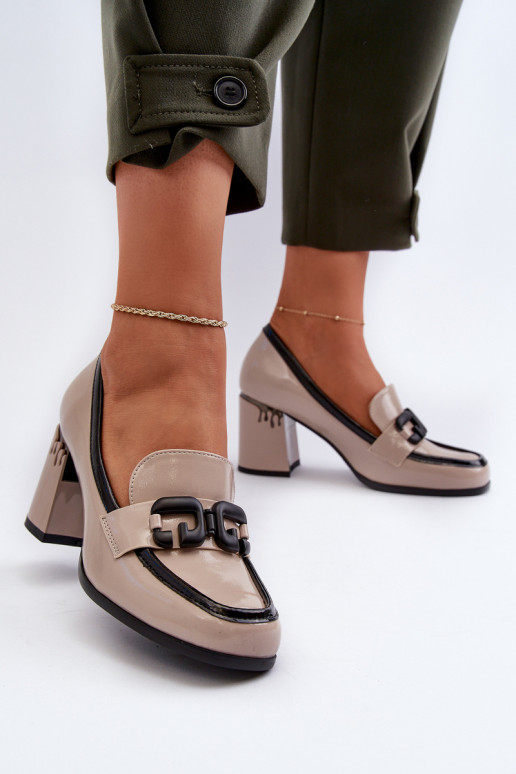 Women's Patent Leather Pumps in Beige