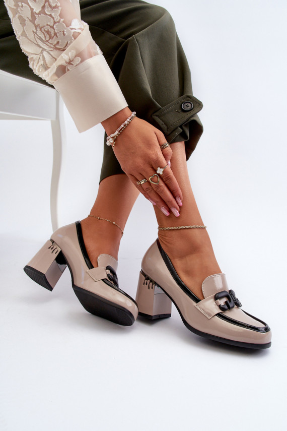 Women's Patent Leather Pumps in Beige