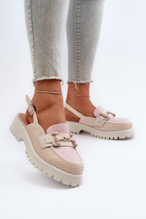 Women's Flat Heeled Sandals with Beige Ornament D&A MR38-656