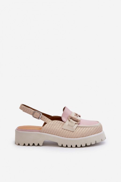 Women's Flat Heeled Sandals with Beige Ornament D&A MR38-656 Women's Flat Heeled Sandals with Beige Ornament D&A MR38-656