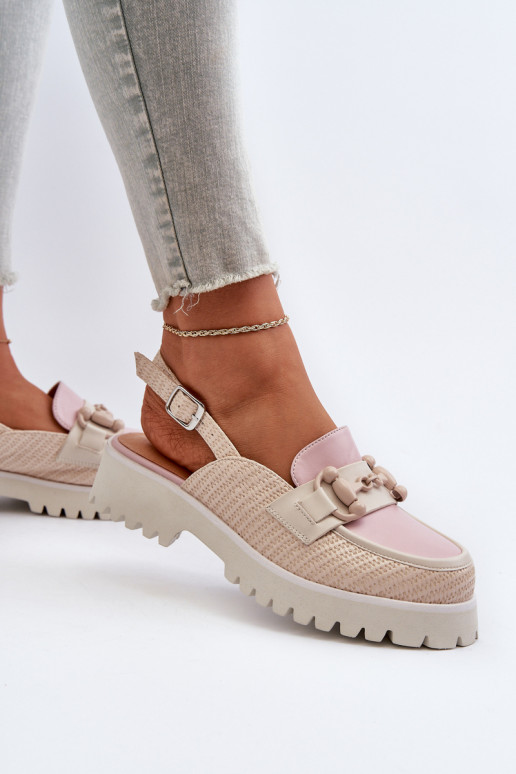 Women's Flat Heeled Sandals with Beige Ornament D&A MR38-656 Women's Flat Heeled Sandals with Beige Ornament D&A MR38-656