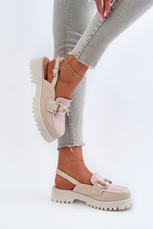 Women's Flat Heeled Sandals with Beige Ornament D&A MR38-656 Women's Flat Heeled Sandals with Beige Ornament D&A MR38-656