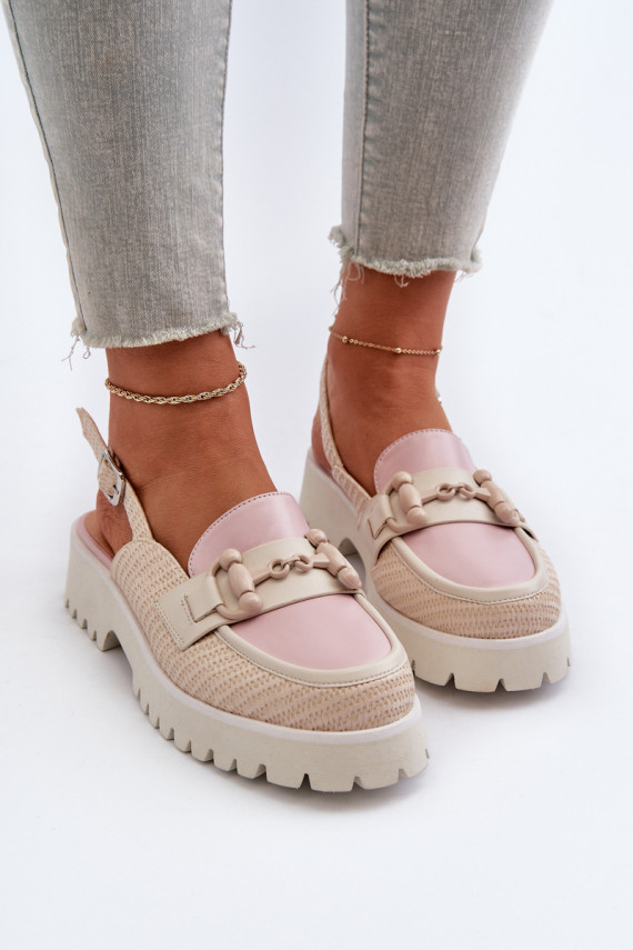 Women's Flat Heeled Sandals with Beige Ornament D&A MR38-656