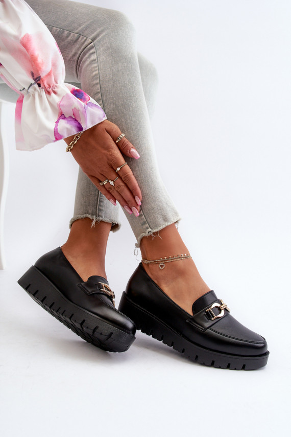 Women's Platform Moccasins With Decoration Black Kaldina