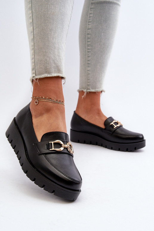 Women's Platform Moccasins With Decoration Black Kaldina Women's Platform Moccasins With Decoration Black Kaldina