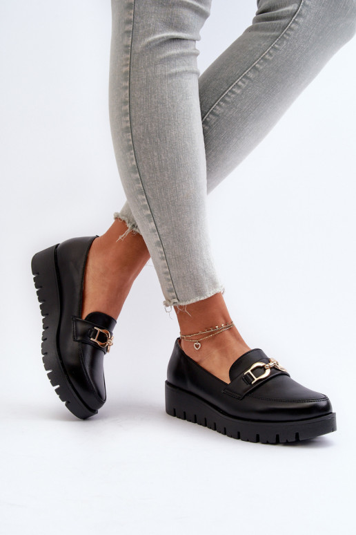 Women's Platform Moccasins With Decoration Black Kaldina Women's Platform Moccasins With Decoration Black Kaldina