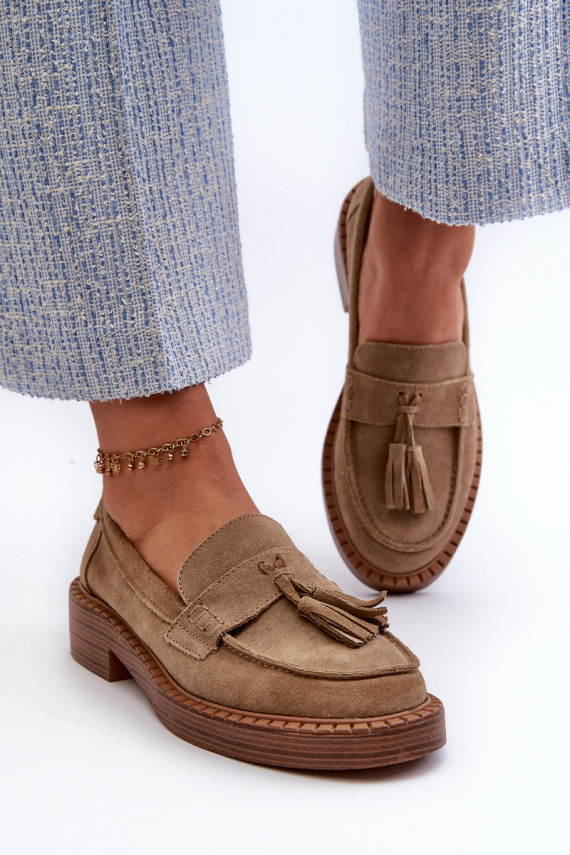 Women's Suede Loafers with Fringes D&A Brown