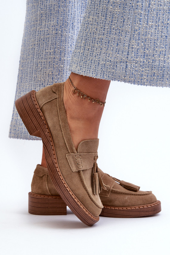 Women's Suede Loafers with Fringes D&A Brown