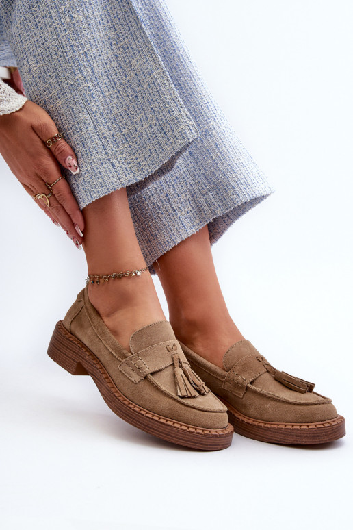 Women's Suede Loafers with Fringes D&A Brown Women's Suede Loafers with Fringes D&A Brown