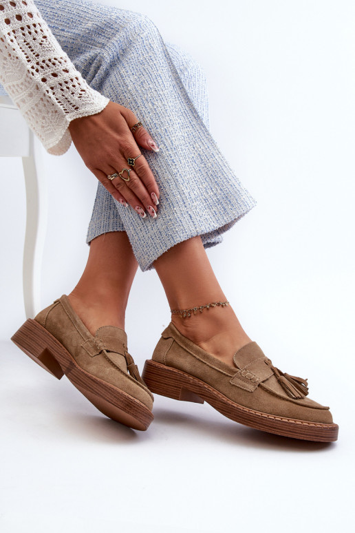 Women's Suede Loafers with Fringes D&A Brown Women's Suede Loafers with Fringes D&A Brown