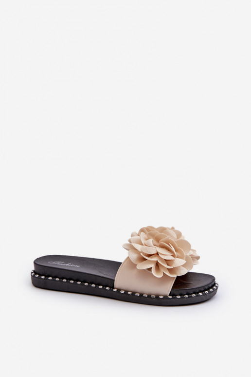 Women's Beige Flower Embellished Slippers Cellanen Women's Beige Flower Embellished Slippers Cellanen