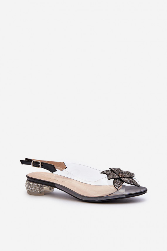 Transparent sandals with low heel and decoration Black D&A
