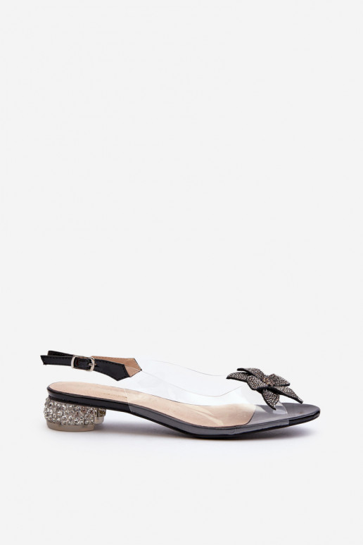 Transparent sandals with low heel and decoration Black D&A