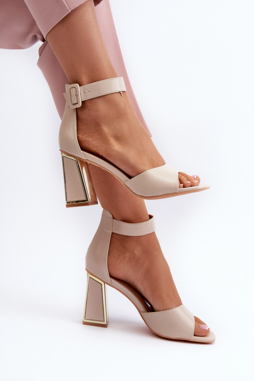 Elegant Women's Sandals with Block Heel Beige Rosazara Elegant Women's Sandals with Block Heel Beige Rosazara