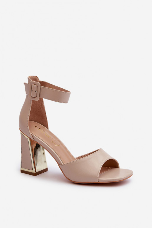 Elegant Women's Sandals with Block Heel Beige Rosazara Elegant Women's Sandals with Block Heel Beige Rosazara