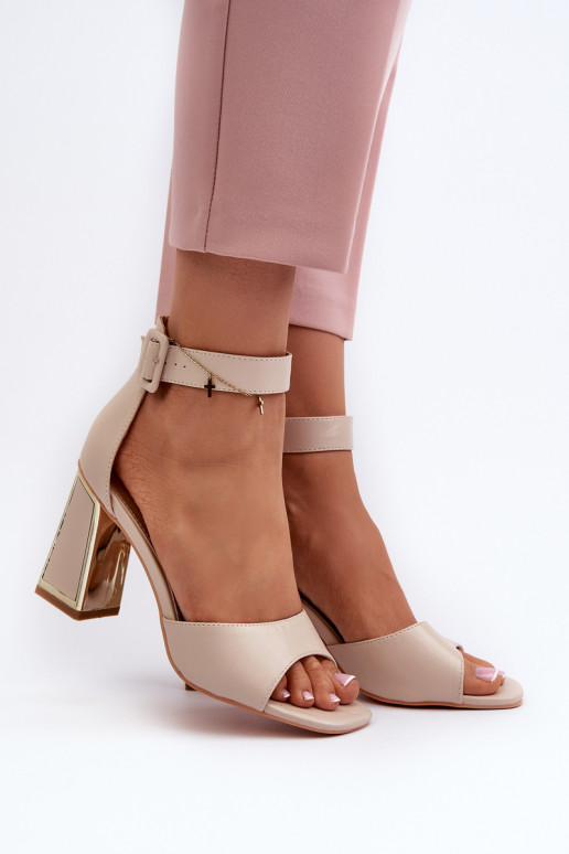 Elegant Women's Sandals with Block Heel Beige Rosazara Elegant Women's Sandals with Block Heel Beige Rosazara