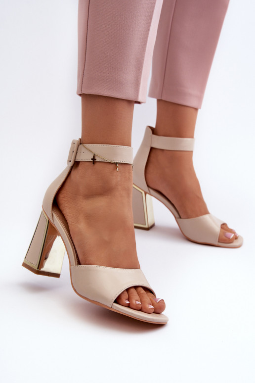 Elegant Women's Sandals with Block Heel Beige Rosazara Elegant Women's Sandals with Block Heel Beige Rosazara