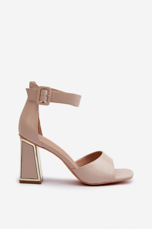 Elegant Women's Sandals with Block Heel Beige Rosazara Elegant Women's Sandals with Block Heel Beige Rosazara