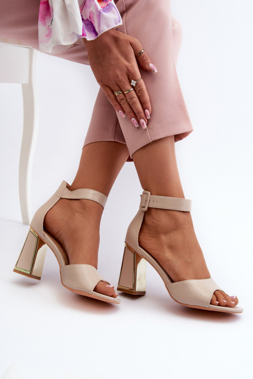 Elegant Women's Sandals with Block Heel Beige Rosazara Elegant Women's Sandals with Block Heel Beige Rosazara