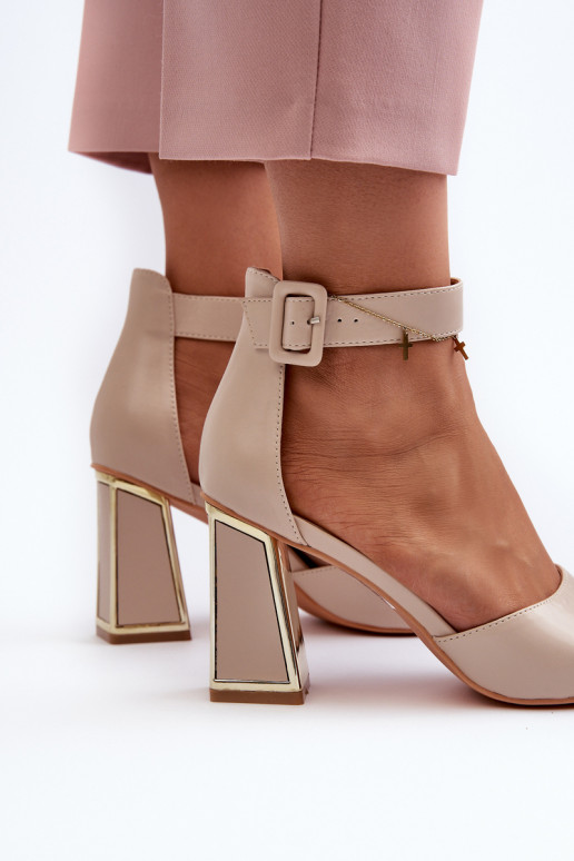 Elegant Women's Sandals with Block Heel Beige Rosazara Elegant Women's Sandals with Block Heel Beige Rosazara