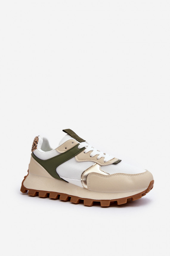 Women's Beige-Green Sports Sneakers Ralita