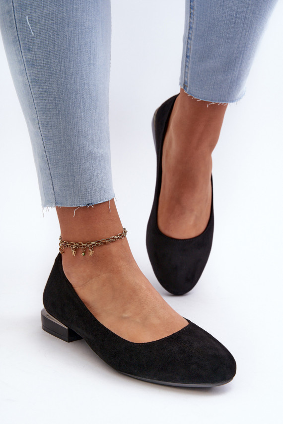 Women's Eco Suede Ballet Flats With Low Heels, Black Sergio Leone