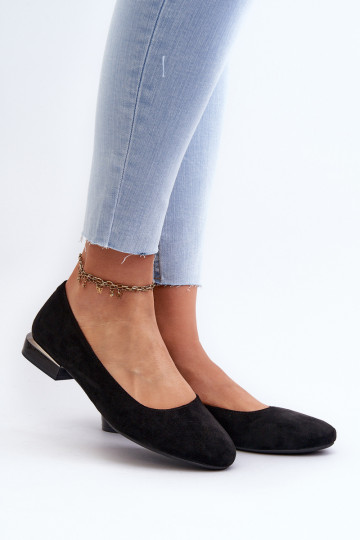 Women's Eco Suede Ballet Flats With Low Heels, Black Sergio Leone 2