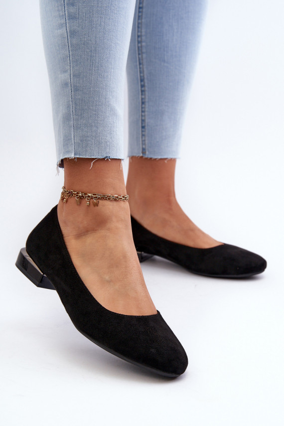 Women's Eco Suede Ballet Flats With Low Heels, Black Sergio Leone